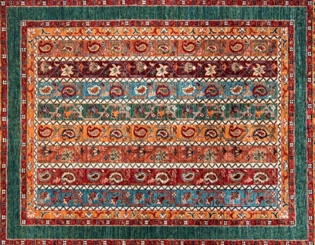 שטיח ג'יג'ים אפגני מסגרת ירוקה