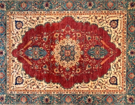 שטיח סראפי אפגני מסגרת ירוקה