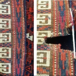 הכלב נשך בצדי השטיח - השטיח לאחר שיחזור אמנותי לפני ואחרי